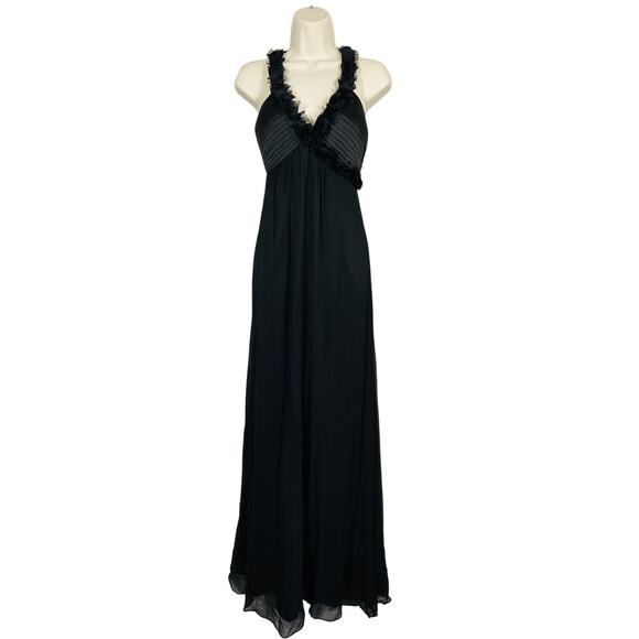 BCBG Paris Gauzy Maxi Dress Formal Event Halter Top Sleeveless Flowy Black - S - Picture 1 of 8